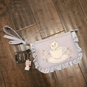 NWT Disney Aristocats Marie Cat Lavender Wristlet With Key Chain Charm